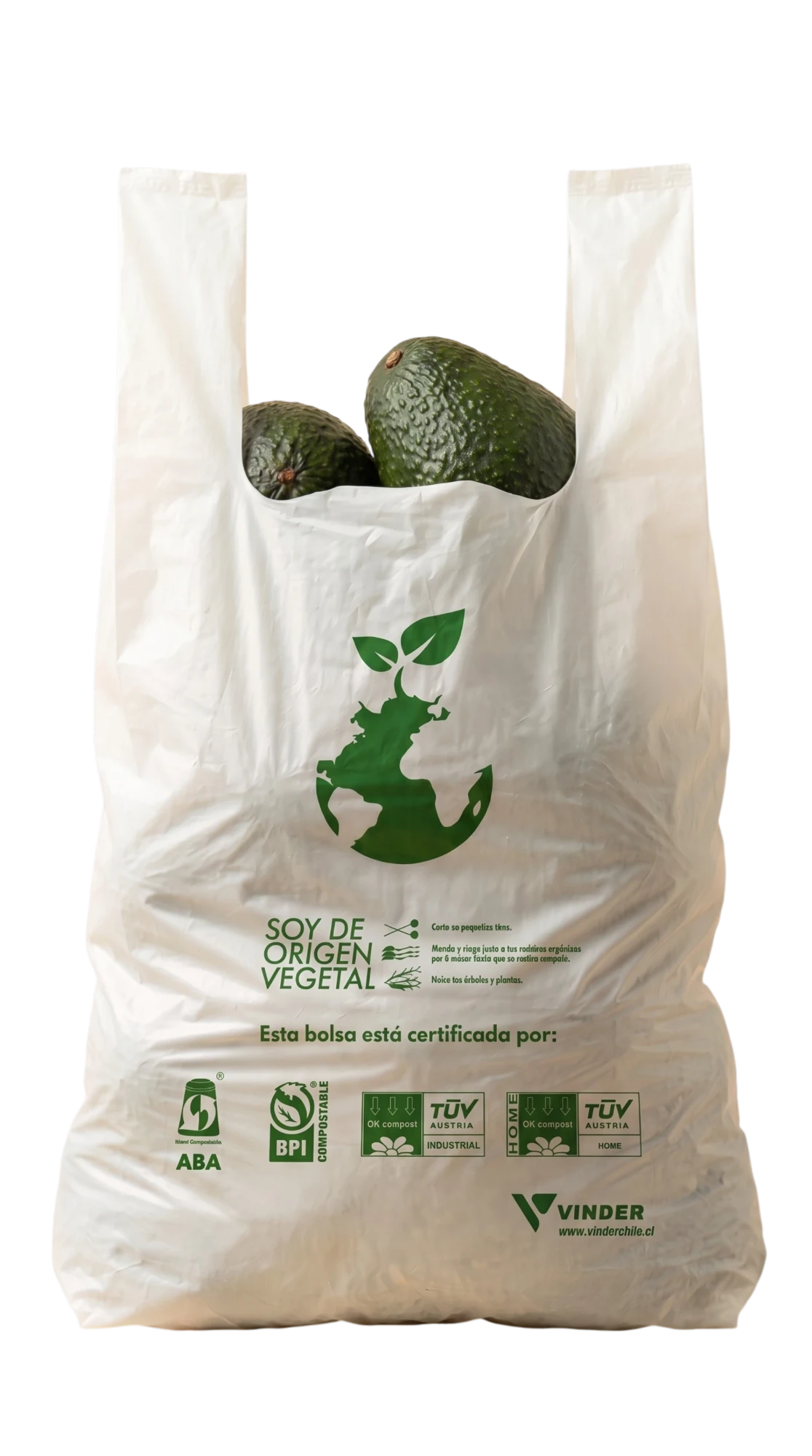Bolsa compostable certificada Vinder con paltas Hass Palta Home